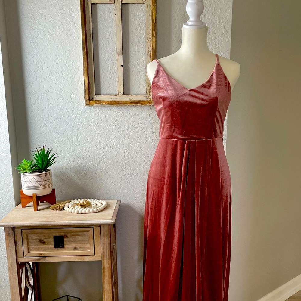 Velvet blush a line strappy dress